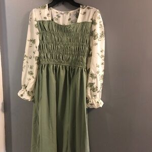 Cottage Core Midi Olive Green floral dress
